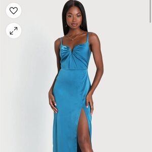 Lulus Blue Satin Sleeveless A-Line Maxi Dress